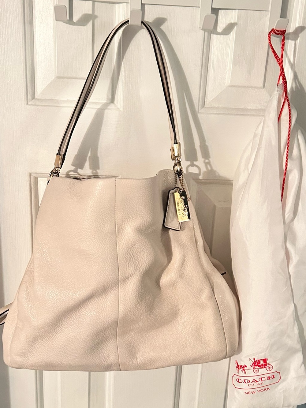 Coach Leather Shoulder Bag in Light Beige with Gold Hardware